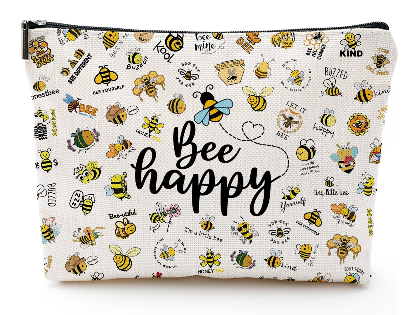 Bee Gifts for Bee Lovers, Bee Gifts for Women, Cute Bee Small Makeup Bag, Bee Themed Gifts Beekeeper Gifts for Women Birthday Christmas Gifts Travel Pouch, Beige