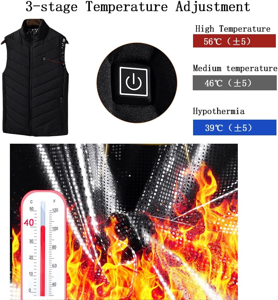 JOMLUN Heated Vest for Women and Men, USB Charging Heated Jacket with 3 Heating Level