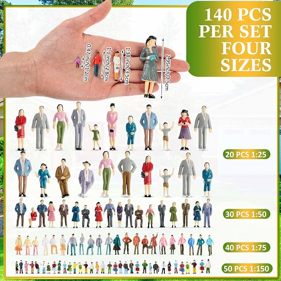 Namalu 140 Pcs Mini People Figurines 1: 25 1: 50 1: 75 1: 150 Scale Tiny People Model Architectural Plastic Figurines Sitting and Standing Assorted for Miniature Scenes