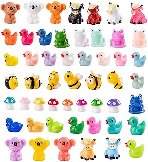 52-Piece Bulk Mini Resin Animal Figures Set (Duck, Frog, Mushroom) for Crafts & Decor