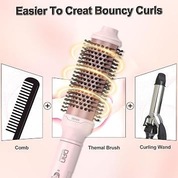 Thermal Brush,1.5 inch Heated Round Brushes,Non-Blowing Heated Brush,Dual Voltage CurlingBrush,Dual PTC Fast Style HeatedBrush,Ceramic Thermal RoundBrush Makes Hair Shinier & Smoother,Pink