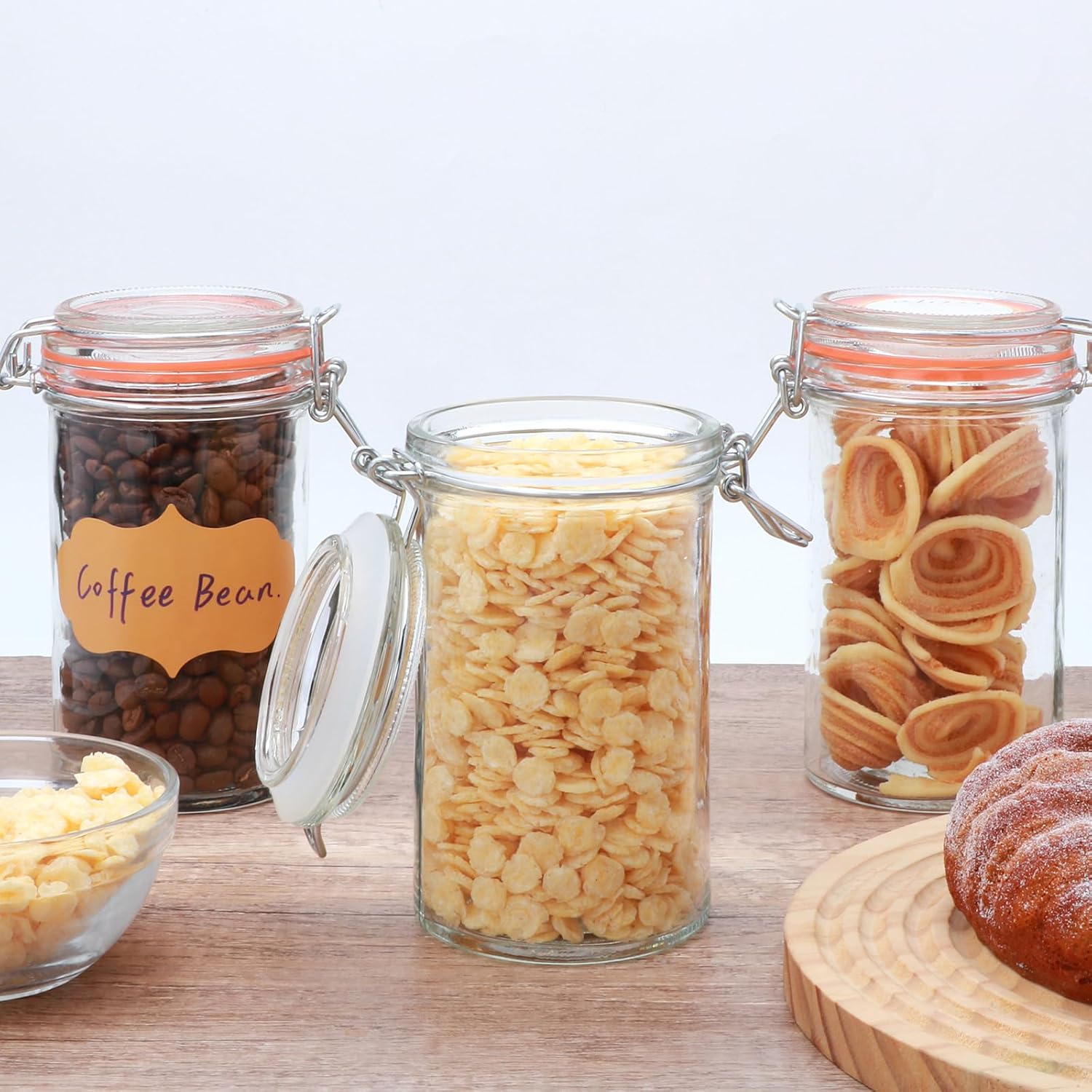 Flrolove 16 oz Glass Jars with Airtight Lid, Set of 6 Mason Jars 16 oz, Glass Storage Jars, Airtight Glass Jars, Canning Jar,Glass Canister with Seal for Pickle, Vanilla, Cookie, Jelly - Image 3