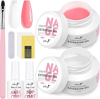 Monja Builder Nail Gel Kit 2*30g Clear Pink Colors Nail UV Extension Base Gel Topcoat Set for Nail Building Strengthen Hard Gel Nail Art Manicure with 20PCS Nail Forms UV Nail Brush for Beginners DIY Home, Nail Salon