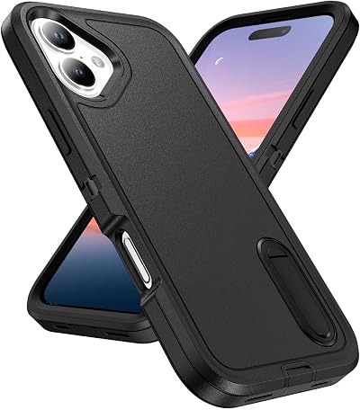 for iPhone 16 Case with Stand Shockproof Black HWZ