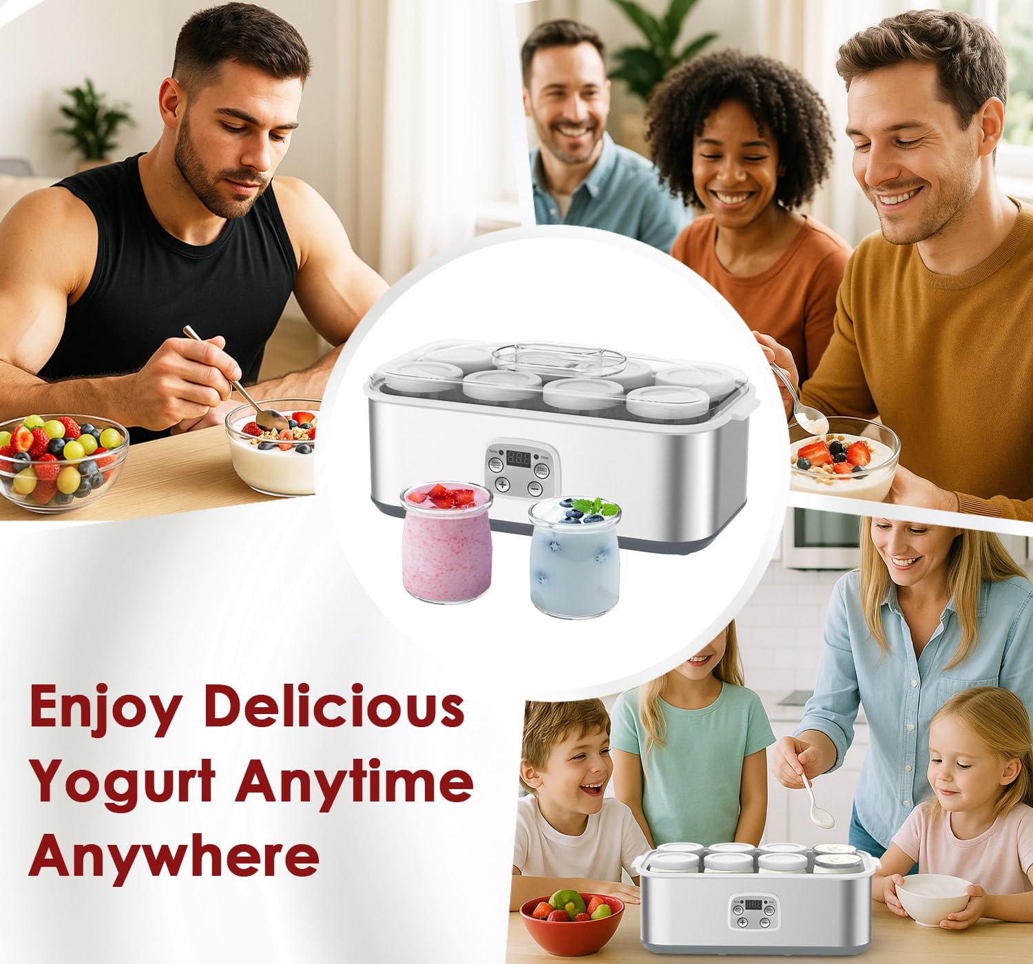 Suteck Joghurtmaschine mit 8 Glasgläsern - Zeit- und Temperaturregelung, hausgemachter griechischer und probiotischer Joghurt, automatische Abschaltung, BPA-frei, insgesamt 1,360g, weiß