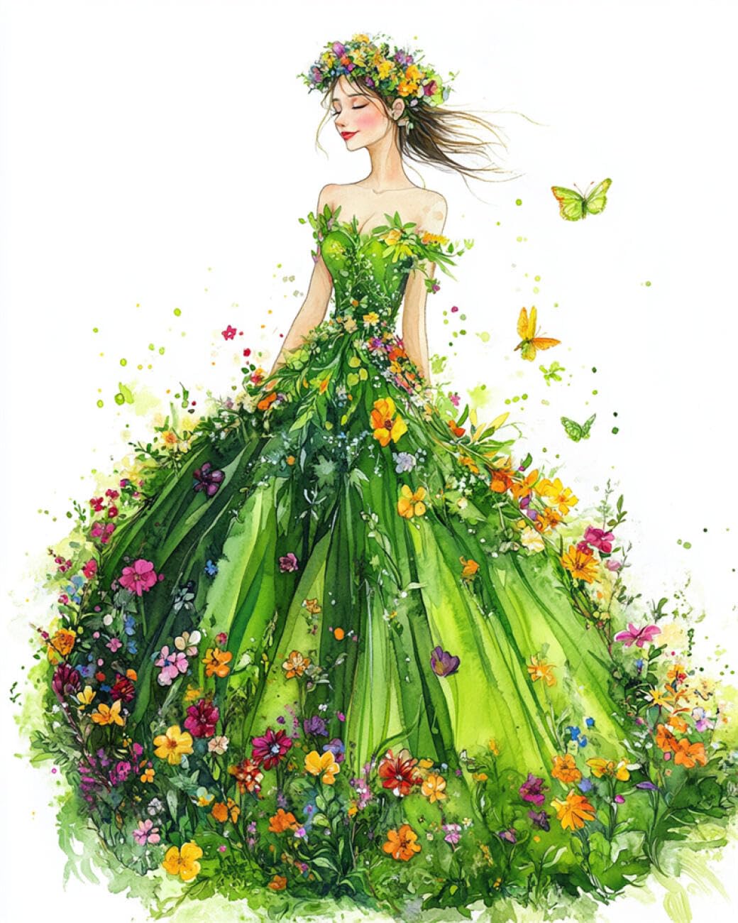 AMBATTERY DIY Bead Embroidery Kits Watercolor Girl and Flowers Bead Embroidery Kit for Adults Needlepoint Tapestry Set Beaded Stitching 50x60cm