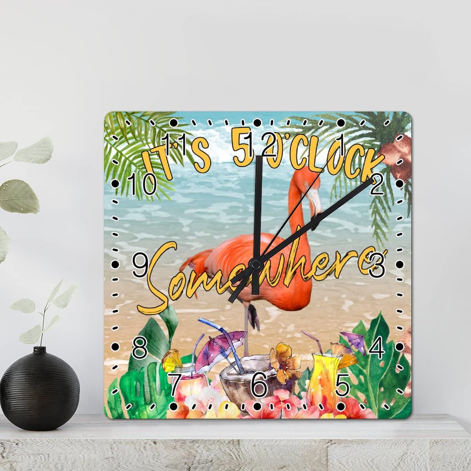 Horloge murale peinte flamant rose tropical en bois fonctionne à piles 30,5cm