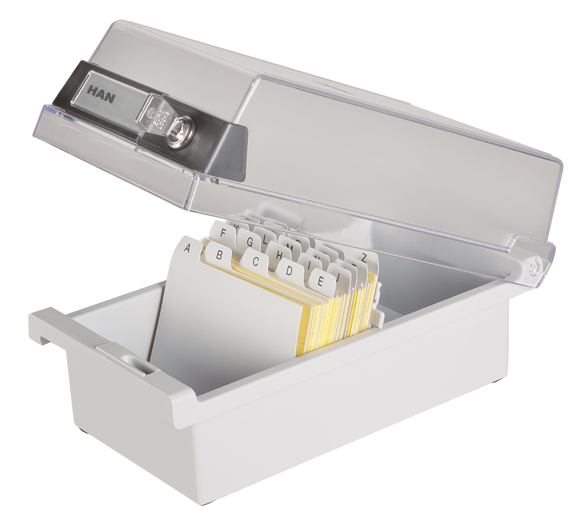 HAN 967-S-631 - Fichero con cerradura, capacidad para 800 tarjetas aprox., DIN A7 horizontal, 133 x 121 x 250 mm, color gris