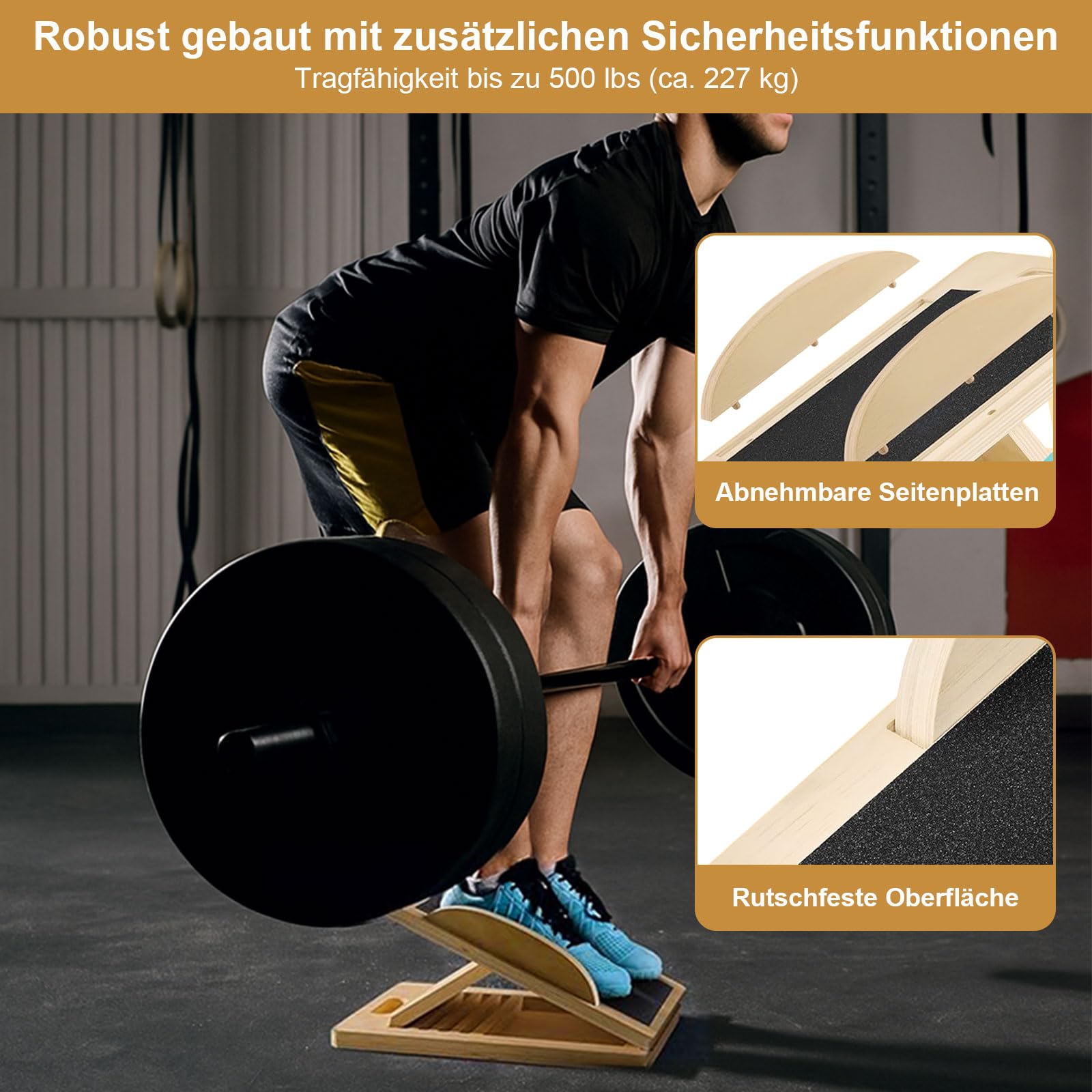Slant Board regolabile 25°-40°, in legno antiscivolo per esercizi di stretching, Knieretter & Mobility Board per fitness, riabilitazione e palestra
