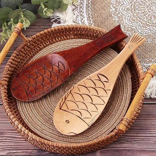 Miniatura 5 de Vctitil 2 unidsset de paleta de arroz de madera en forma de pescado de cocina cuchara de arroz espátula de arroz de madera vajilla de cocina