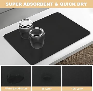 Coffee Mat Coffee Machine Mat Rubber Backed Absorbent Dish Drying Pad for Kitchen Counter, Bar Accessories (Black, 30 x 40 cm)