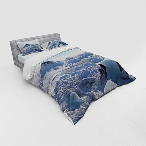 Miniatura 7 de Ambesonne Alaska Duvet Cover Set, Arctic Winter with Ice Lake Photo from The Northern Part of World Cold Wilderness, 4 Piece Bedding Set with Shams