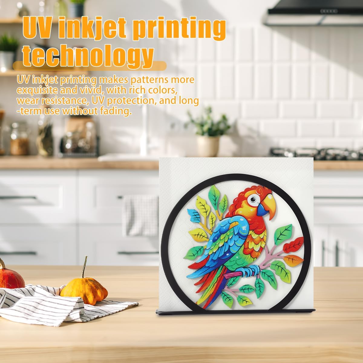 Tropical Parrot Napkin Holder for Table,Metal Napkin Dispenser for Cocktail