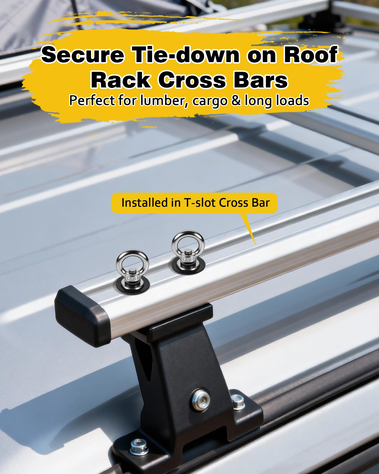 T Track Mount Tie Down kotwa do bagażnika dachowego, śruba oczkowa o dużej wytrzymałości M8, ze stali nierdzewnej, śruba T Bolt Oko Nakrętka Tie Down Ring do mocowania Bungee Cord, liny, haki