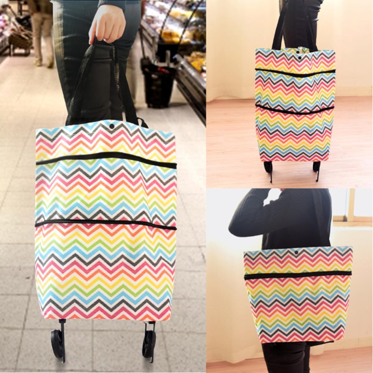 Foldable Shopping Trolley Bag with Wheels, Water Resistant Oxford Cloth