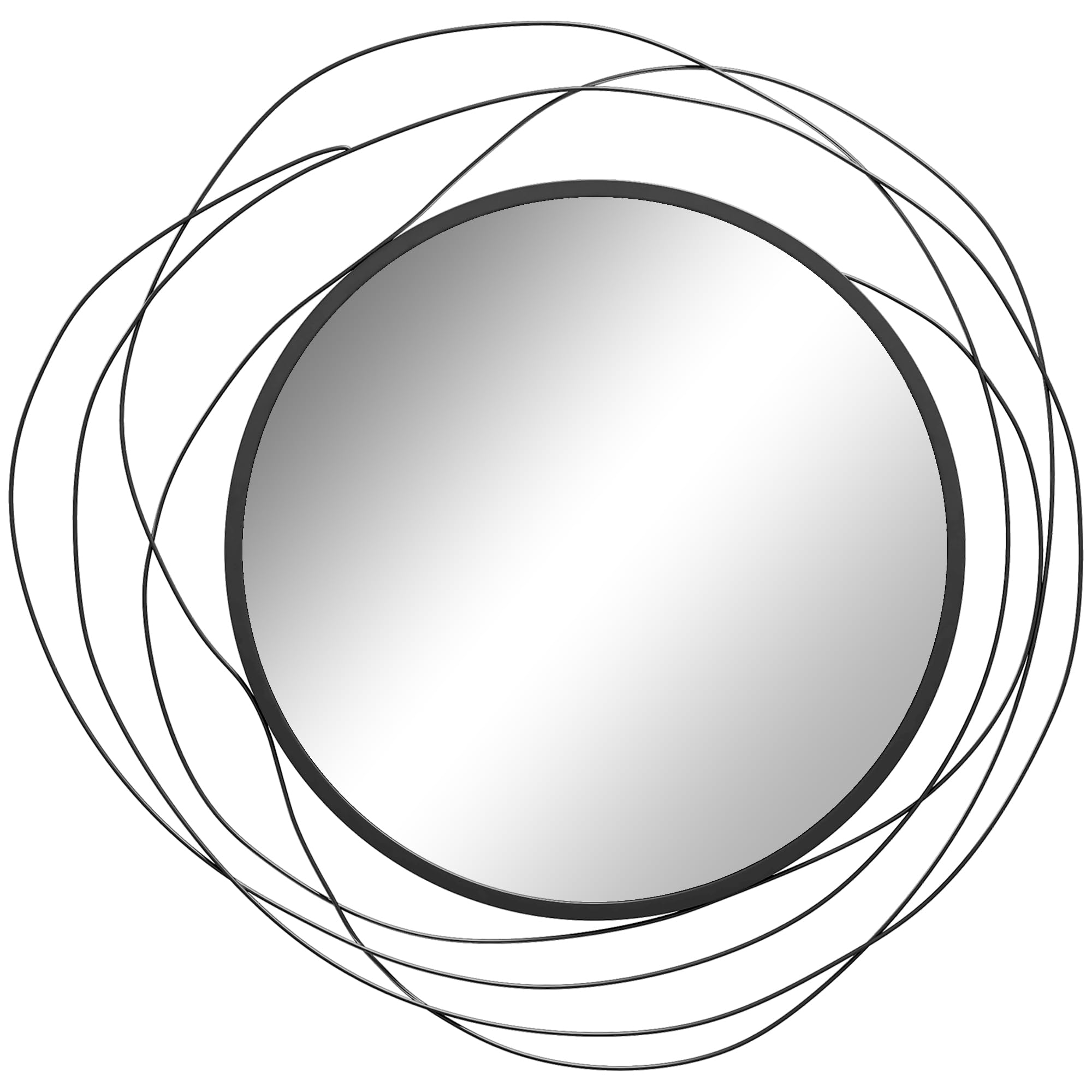 HOMCOM Miroir Rond en Métal Filaire Noir, Décoration Murale Ø65 cm