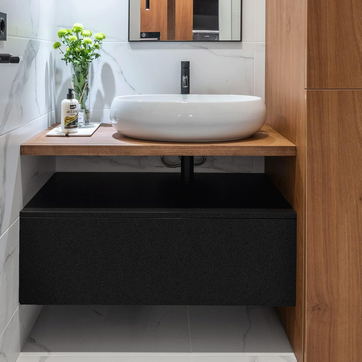 Matte Black Peel and Stick Wallpaper Black Contact Paper for Cabinets and Drawers Self Adhesive Removable Wallpaper for Bedroom Bathroom Waterproof Countertop Contact Paper Solid 393inL 15.7inW