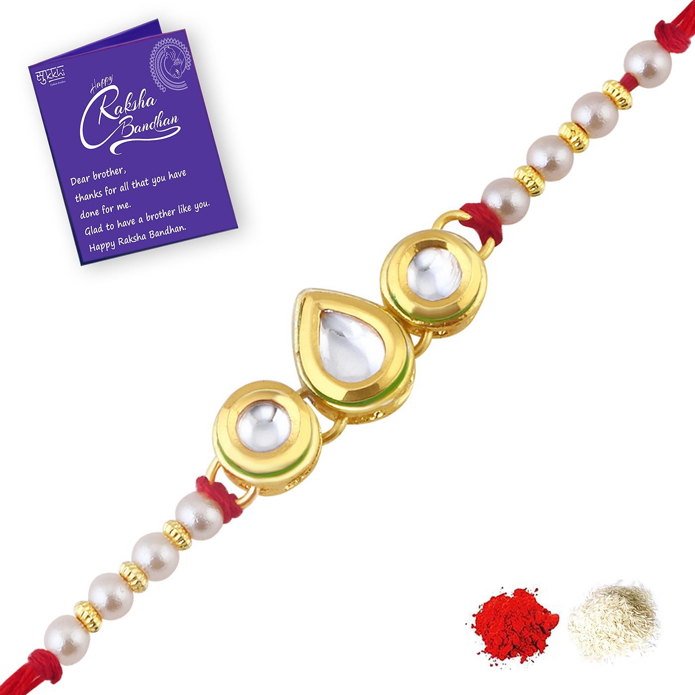 Sukkhi Rakhi Heavenly Kundan Designer Gold Plated Premium Rakhi for Brother With Roli Chawal & Greeting Card | Rakhi for Bhaiya | Rakhi for MEN | Kundan Rakhi | (RAK73407) (B09414BQTC) Amazon Price History, Amazon Price Tracker