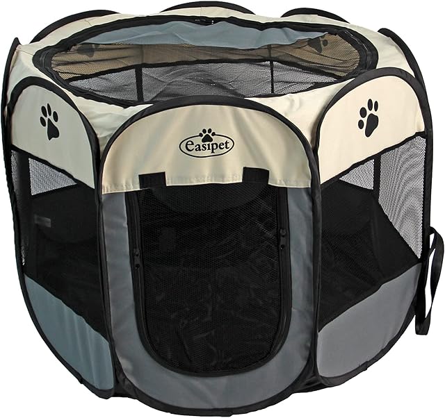 Folding Portable Fabric Pop Up Play Pen Travel Crate Cage Small Pet Puppy Dog (Medium - 90cm x 90cm x 58cm, Grey)