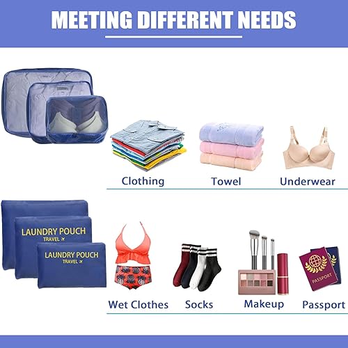 Vista 6 de Juego de 6 cubos de embalaje para equipaje de viaje, bolsas de equipaje reutilizables, impermeables, bolsas organizadoras con bolsa para zapatos