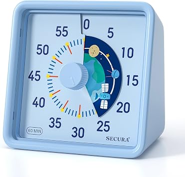 Secura 60-Minute Visual Timer for Kids, Time Clocks, Countdown Timer for Office Kitchen, Classroom Timer for Kids, Silent Time Management Tool Blue & Blue