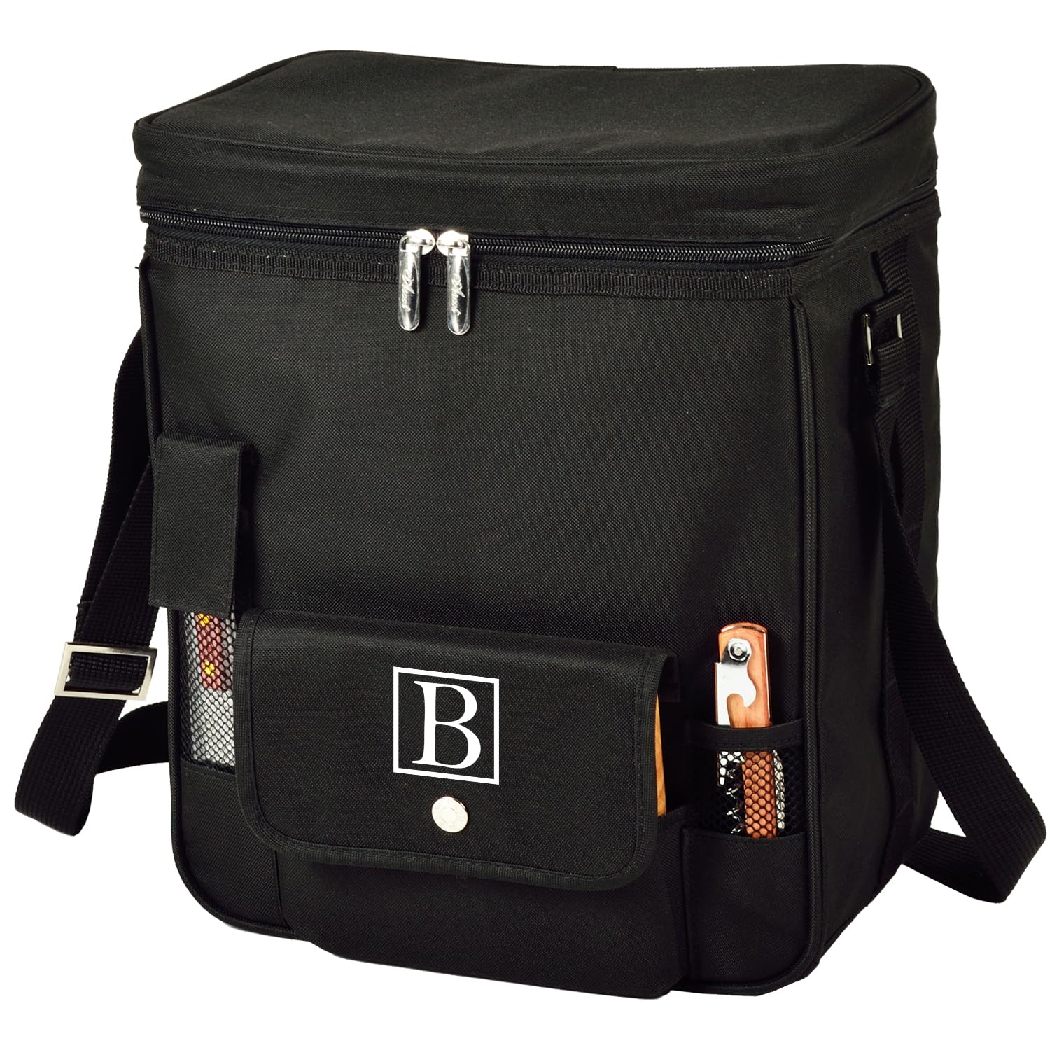 Picnic at Ascot Personalized Monogrammed Wine and Cheese Picnic Basket/Cooler with Hardwood Cutting Board, Cheese Knife and Corkscrew, Assembled & Quality Approved in The USA