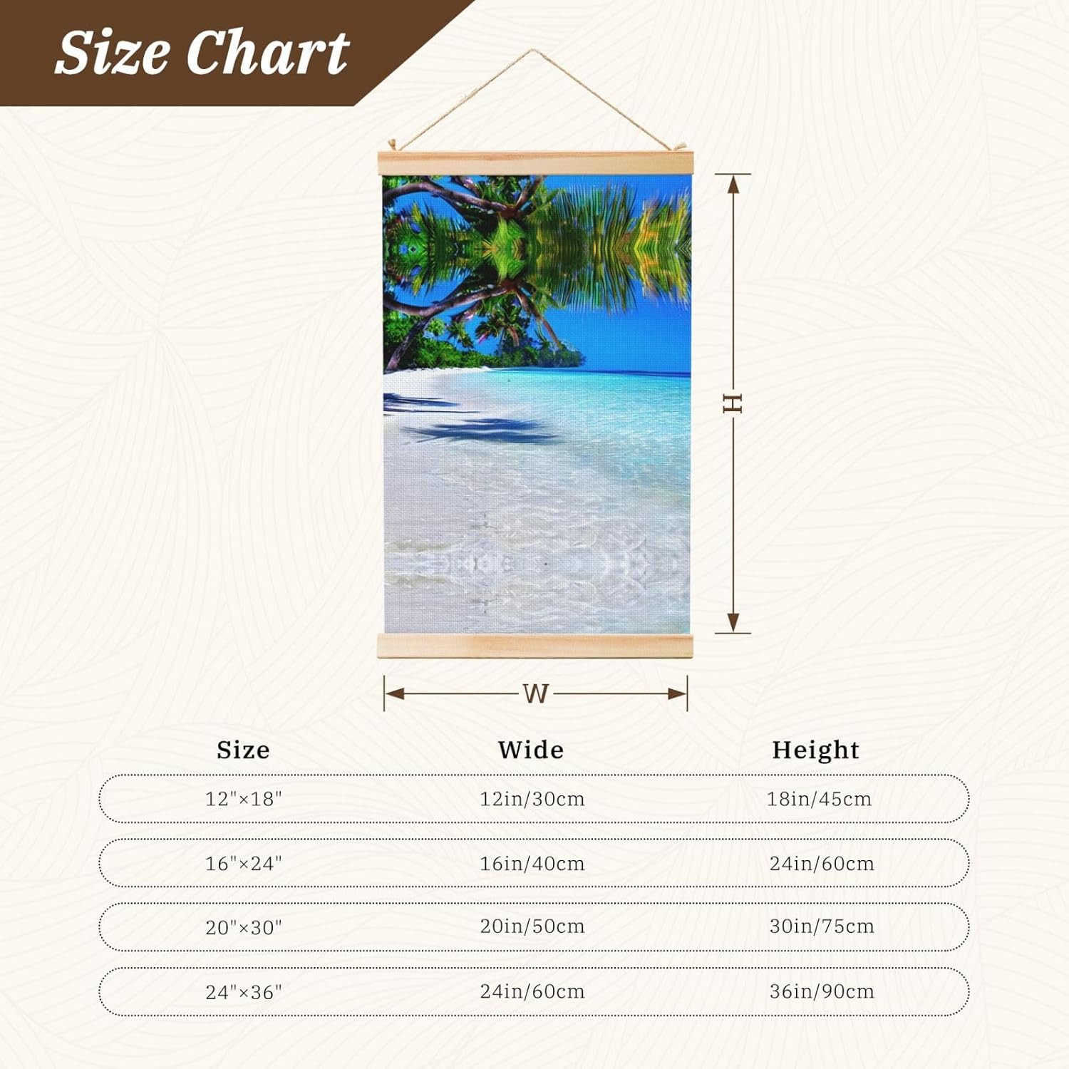 Tropical White Sand Beach And Ocean Print Poster Hanger,Hanging Poster, Poster Frame,Wood Poster Hanger, For Wall Hanging