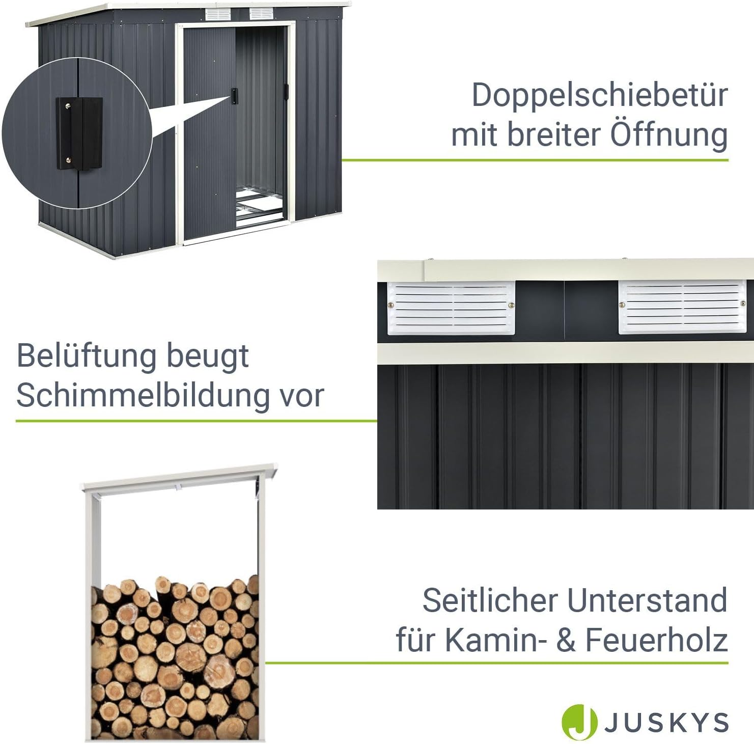 Agara nso views of the double sliding door, ventilation grilles, and side wood storage