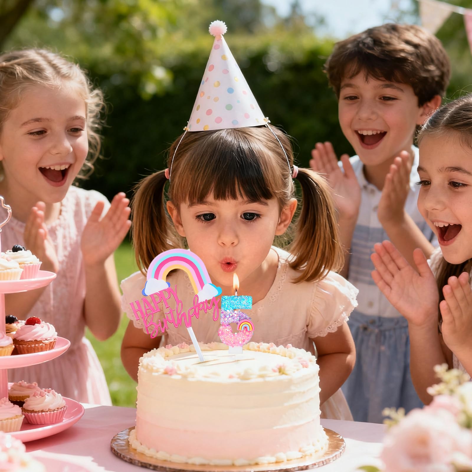 Bougies d'anniversaire Arc-en-ciel 5 Ans 3D Chiffre Fille Décoration Gâteau Enfants