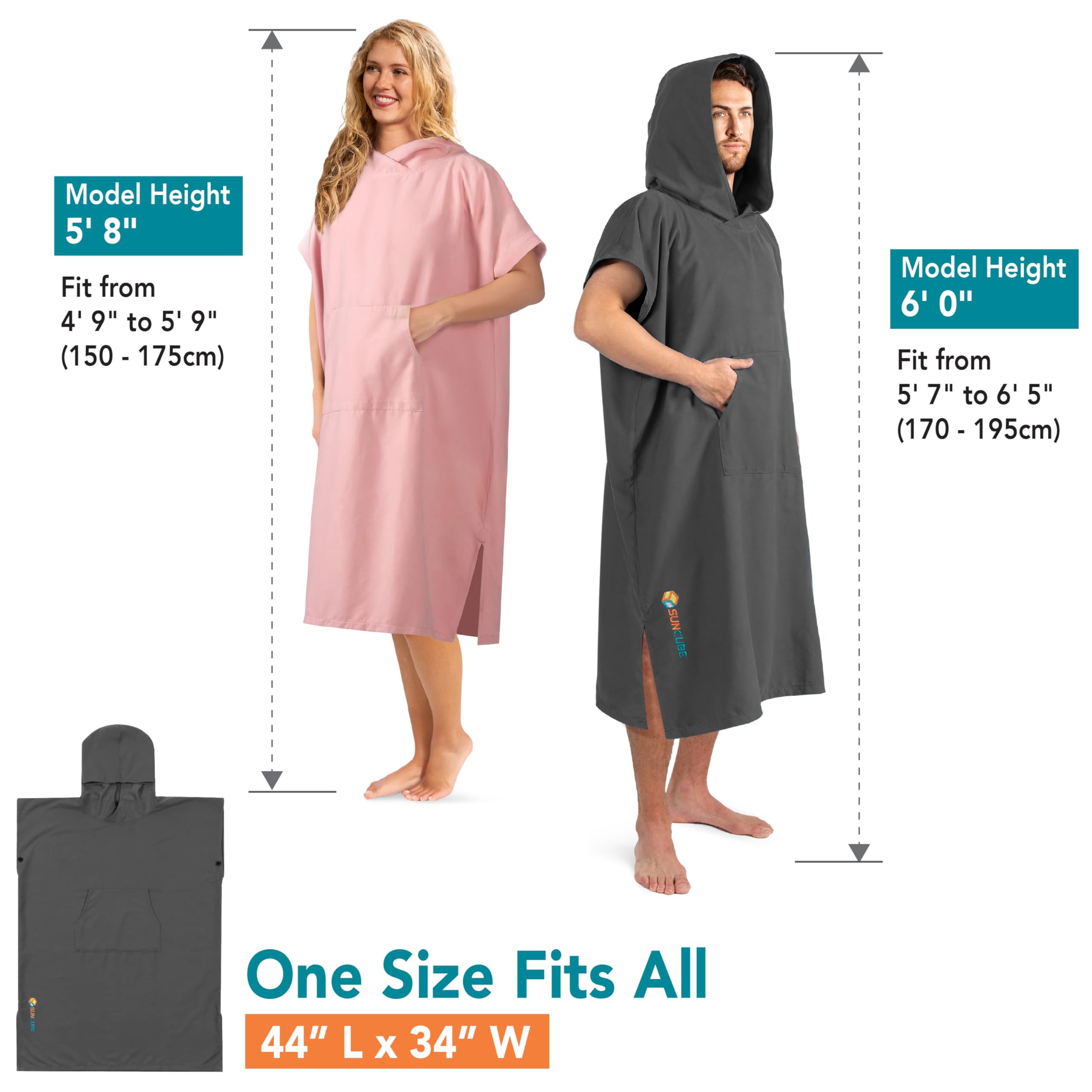 SUN CUBE Poncho de surf con capucha, toalla cambiadora de microfibra de secado rápido con bolsillo para surf, hombres y mujeres