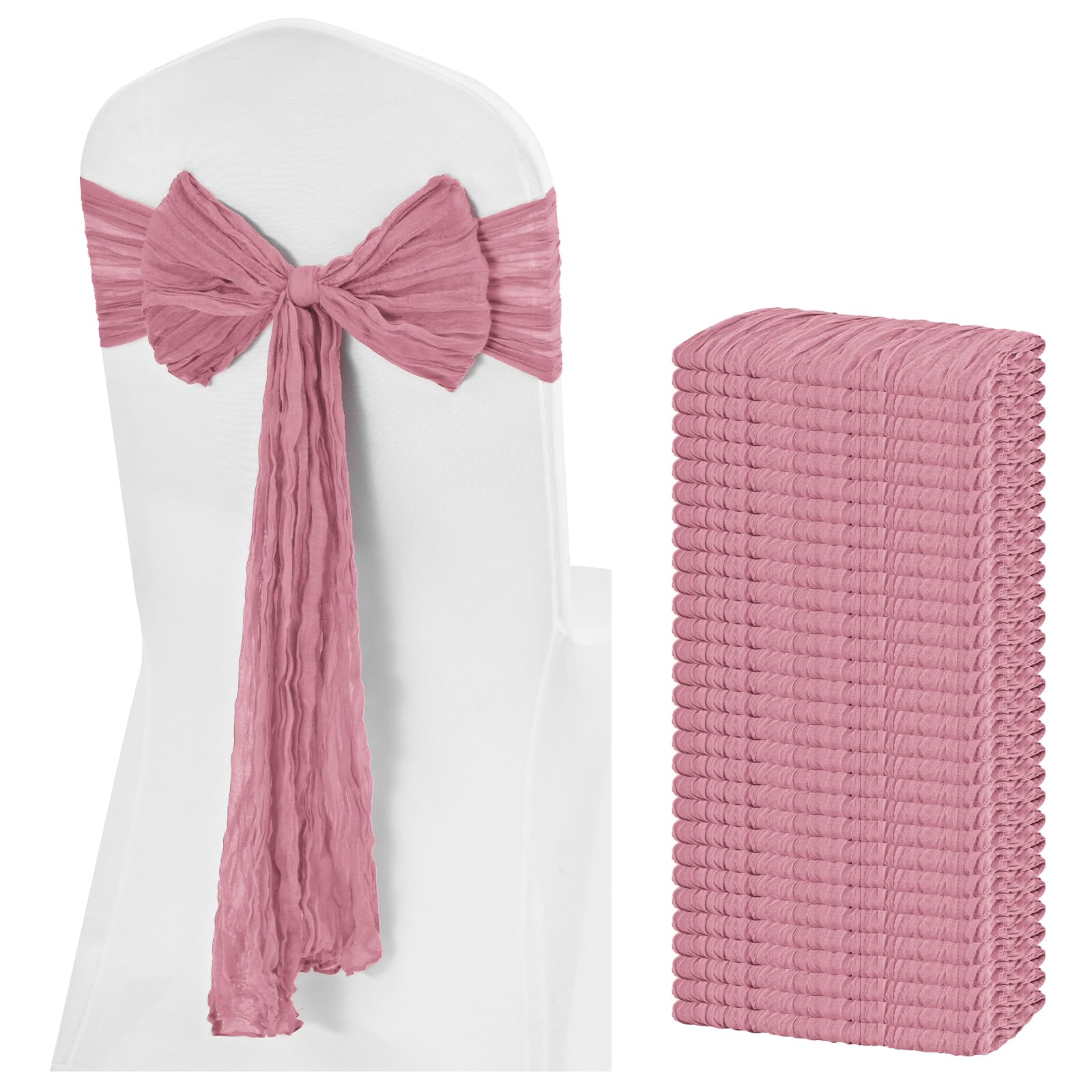 30 Pcs Dusty Rose Cheesecloth Chair Sashes, Boho Gauze Chair Cover for Wedding Reception Sheer Bridal Shower Birthday Party Restaurant Decoration, Aisle Wedding Chair Back Cover (16 x 108 inch)