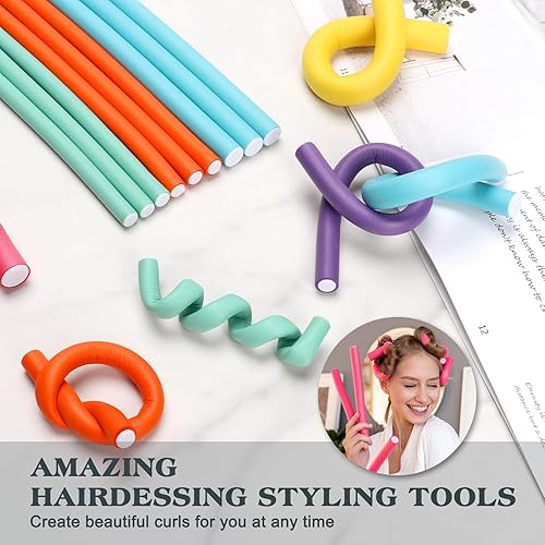 Miniatura 5 de AIDUCHO Juego de rizadores de pelo sin calor, 30 varillas flexibles para soplar durante la noche, rodillos suaves para cabello largo (tamaño pequeño)