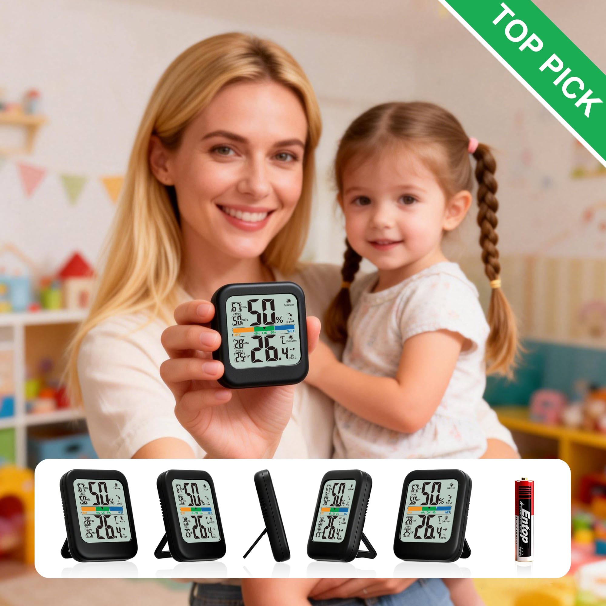 G.CATACC Raumthermometer, Digitales Hygrometer mit Max/Min-Aufzeichnung, Temperatur- und Luftfeuchtigkeitsmonitor Für Zuhause, Kinderzimmer, Gewächshaus, Reptilien - Batterie Inklusive