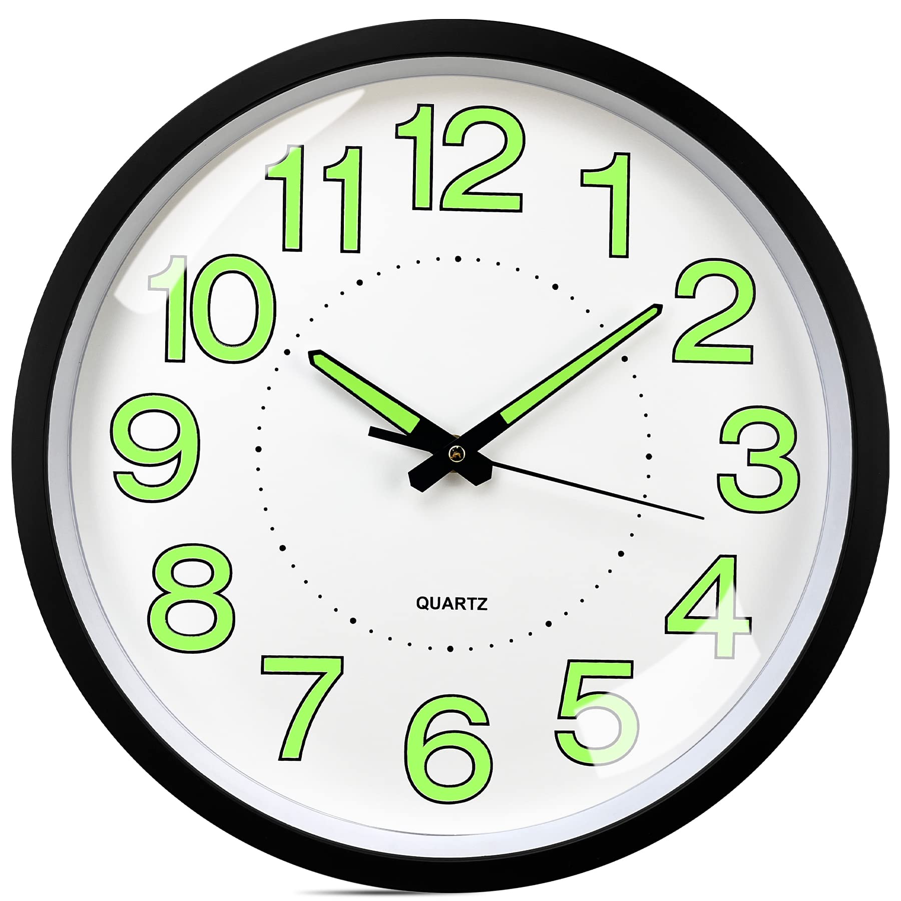 Luminous Wall Clock, 12 Inch Silent Non-ticking Quartz Night Light Wall Clock Round Battery Powered Large Display for Home Bedroom Kitchen Living Room Office School Garage (Black)