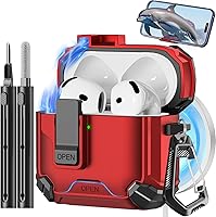 Vista 22 de Funda compatible con AirPods Pro 2ª/1ª, bloqueo automático magnético con soporte para teléfono y kit de limpieza, compatible con funda Magsafe