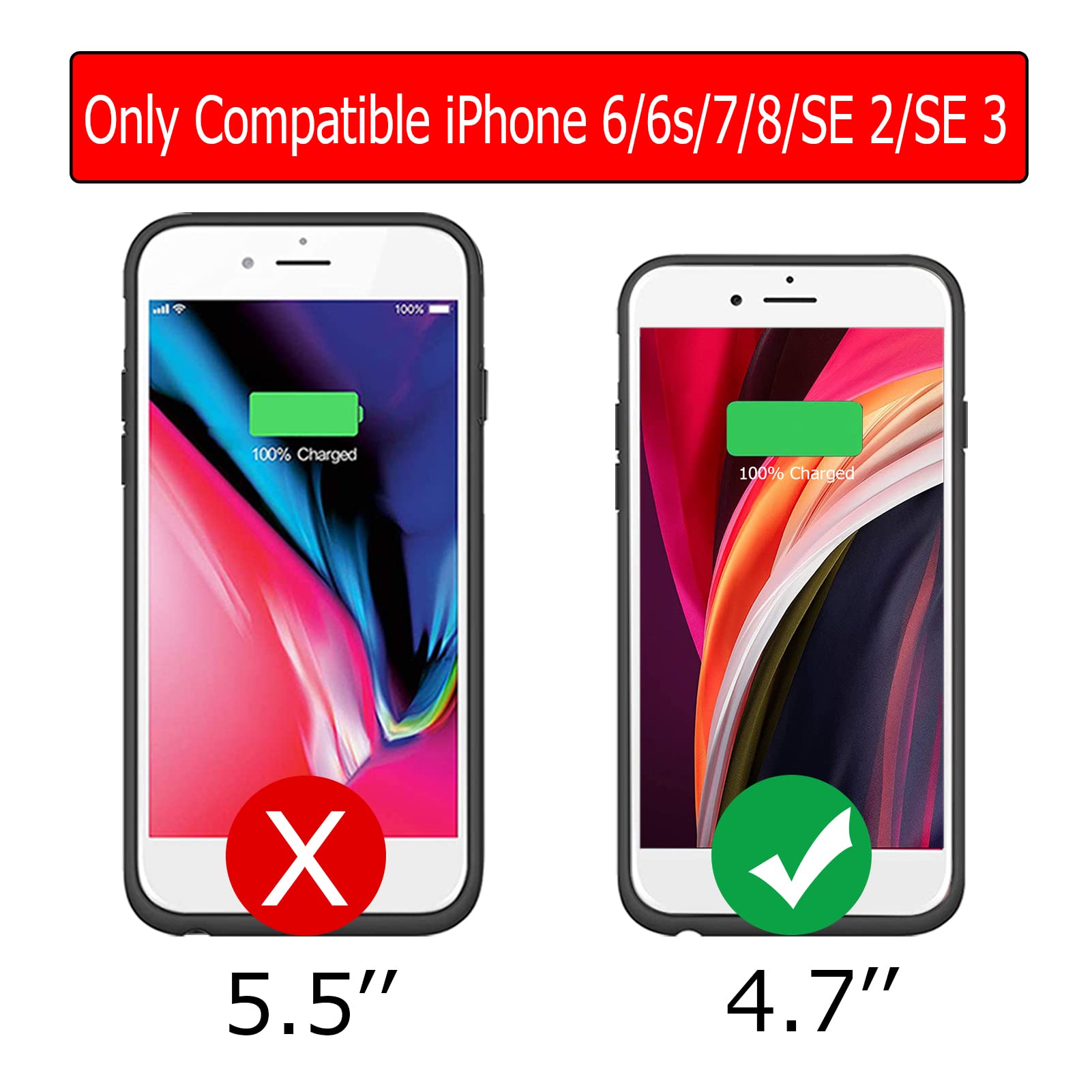 Battery Case for iPhone 6/6s/7/8/SE 2/3nd Gen,10000mAh Portable Charger Case Rechargeable Battery Pack Charging Case Compatible with iPhone SE 2020(2nd Generation)/8/7/6s/6/SE 3nd Gen (4.7 inch)-Black