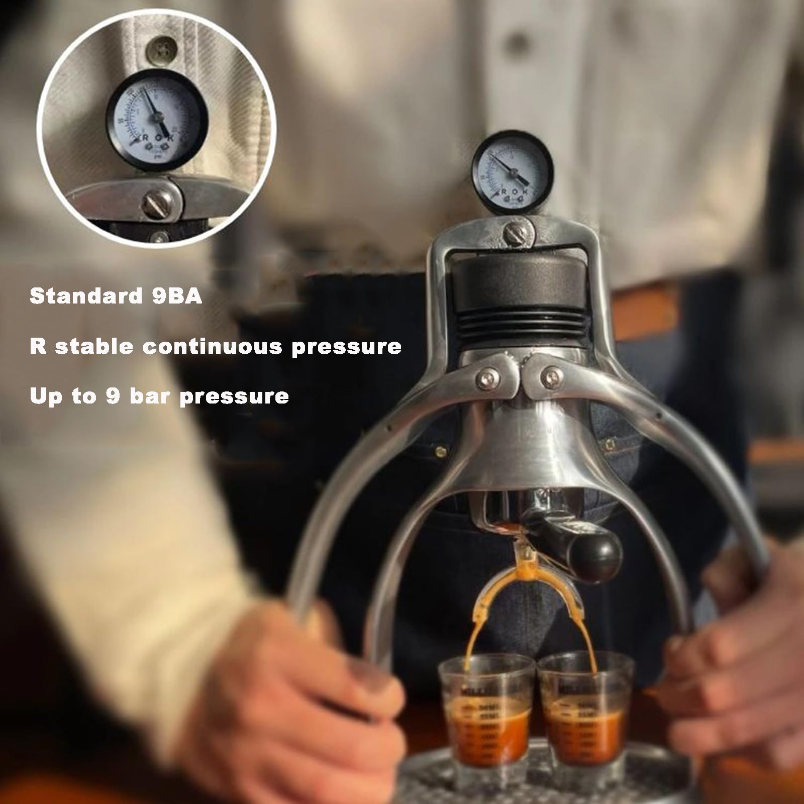 Macchina per caffè espresso manuale con manometro, 9 bar, macchina da caffè portatile professionale per casa e viaggio