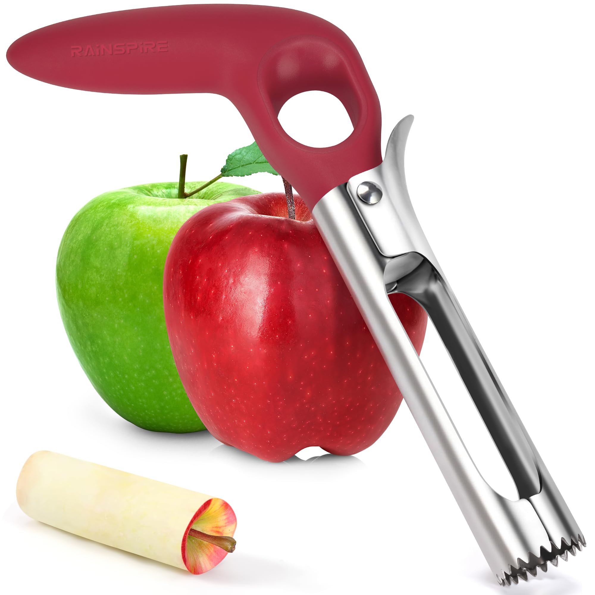 Rainspire Apfelentkerner für die Küche, Apfelkernentferner, Edelstahl, komfortabler, rutschfester Griff, spülmaschinenfest, Rot