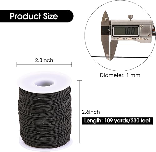 Miniatura 2 de Cuerda elástica para pulseras, 0.039 pulgadas, 330 pies, color negro, cuerda elástica para hacer joyas, collares, cuentas, cuerda para manualidades,