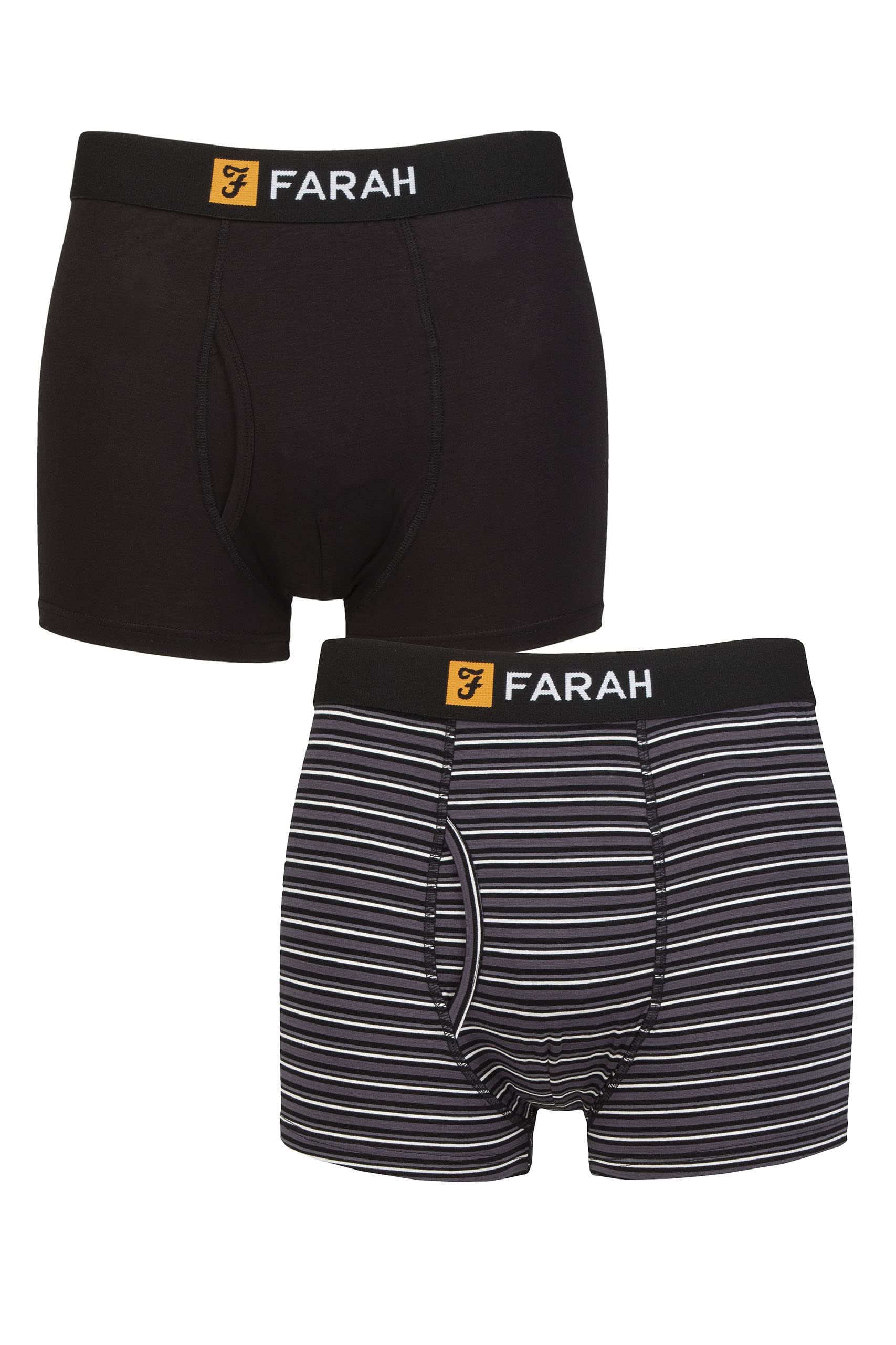 Farah Men's Stripe Black / Charcoal Classic Striped And Plain Bamboo Keyhole Trunks Pack Of 2 Stripe Black/Charcoal L