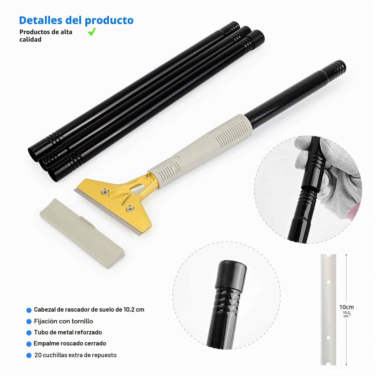 EHDIS Rasqueta Suelo Kit - Rascador con asa Larga(15inch-58inch), Rasqueta vitrocerámica, Guantes, Rasquetas para Ventana de Vidrio, Cocina, Estufa en El Hogar, Limpieza de Paredes