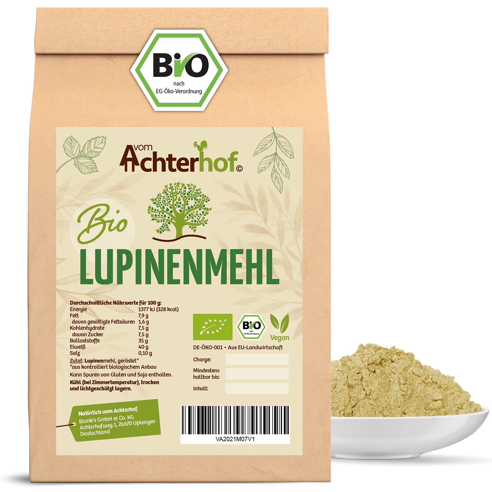 Lupinenmehl BIO 500g | idealer Eiweißlieferant mit vielen Ballaststoffen | enthält kein Gluten | leicht nussiger Geschmack und eine ideale Konsistenz | perfekt zum Kochen und Backen | vom Achterhof