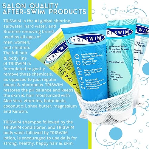 Miniatura 10 de TRISWIM Set de viaje en bolsa de cosméticos con champú, gel de baño, loción y acondicionador para piel hidratada y cabello sano