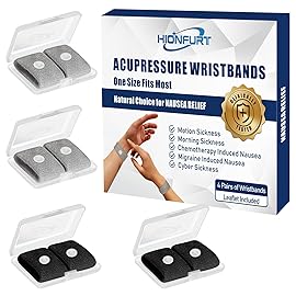 Hionfurt Motion Sickness Bands Anti Nausea Wristband for Adult and Kids Morning Sickness Relief for Pregnant Women Acupressure Nausea Relief for Car, Sea, Air Sickness - 2 Pairs Grey + 2 Pairs Black