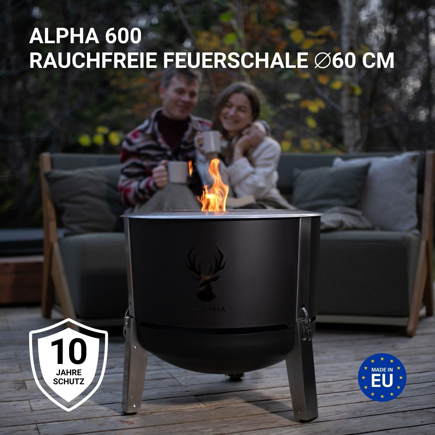 Masuria Rauchfreie Feuerschale 60cm Alpha 600 Edelstahl Tragbare Feuertonne Patentierte Rauchreduzierung