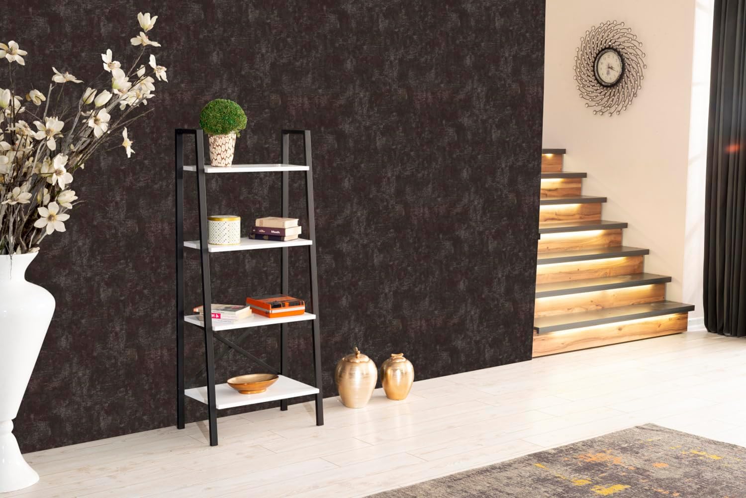 5 Tier Modern Ladder Bookshelf Organizers, Metal Frame Bookshelf for Small Spaces in Your Living Rooms, Office Furniture Bookcase, White