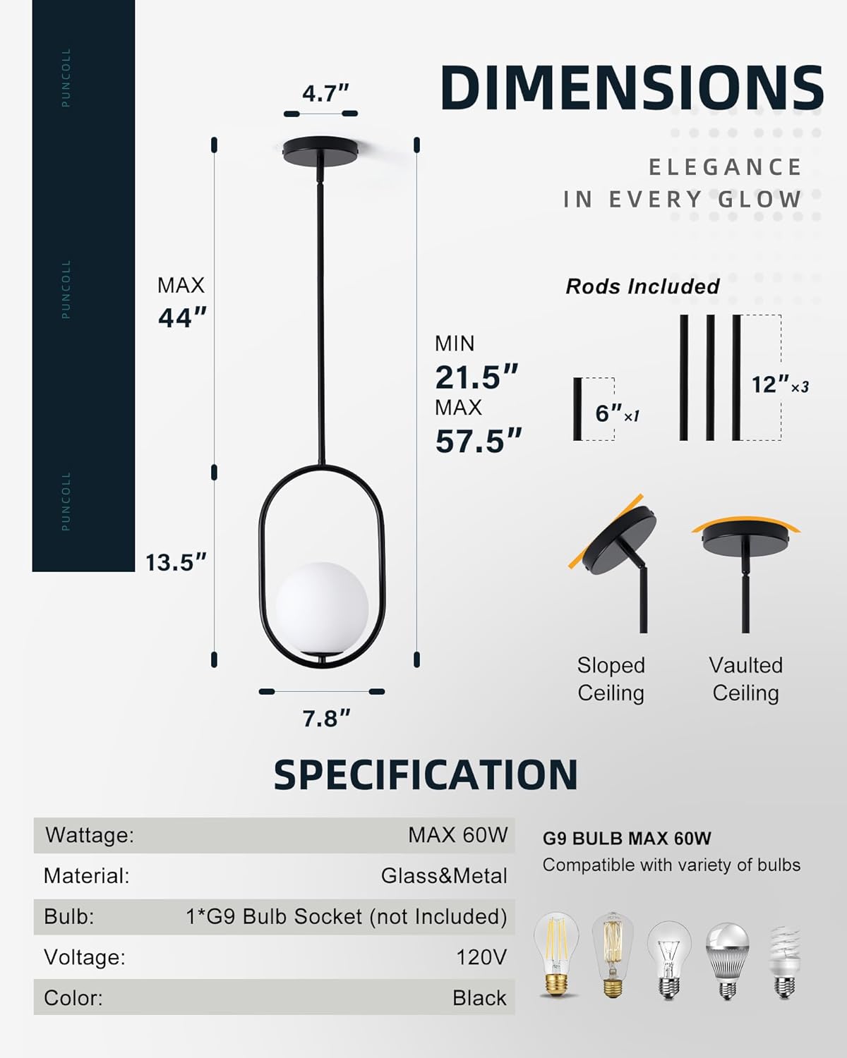 Black Pendant Lights - 1-Light Pendant Lights Kitchen Island with Milky White Globe Glass - Mid Century Pendant Light Fixtures - Black Hanging Lights for Kitchen H9376-MGBK