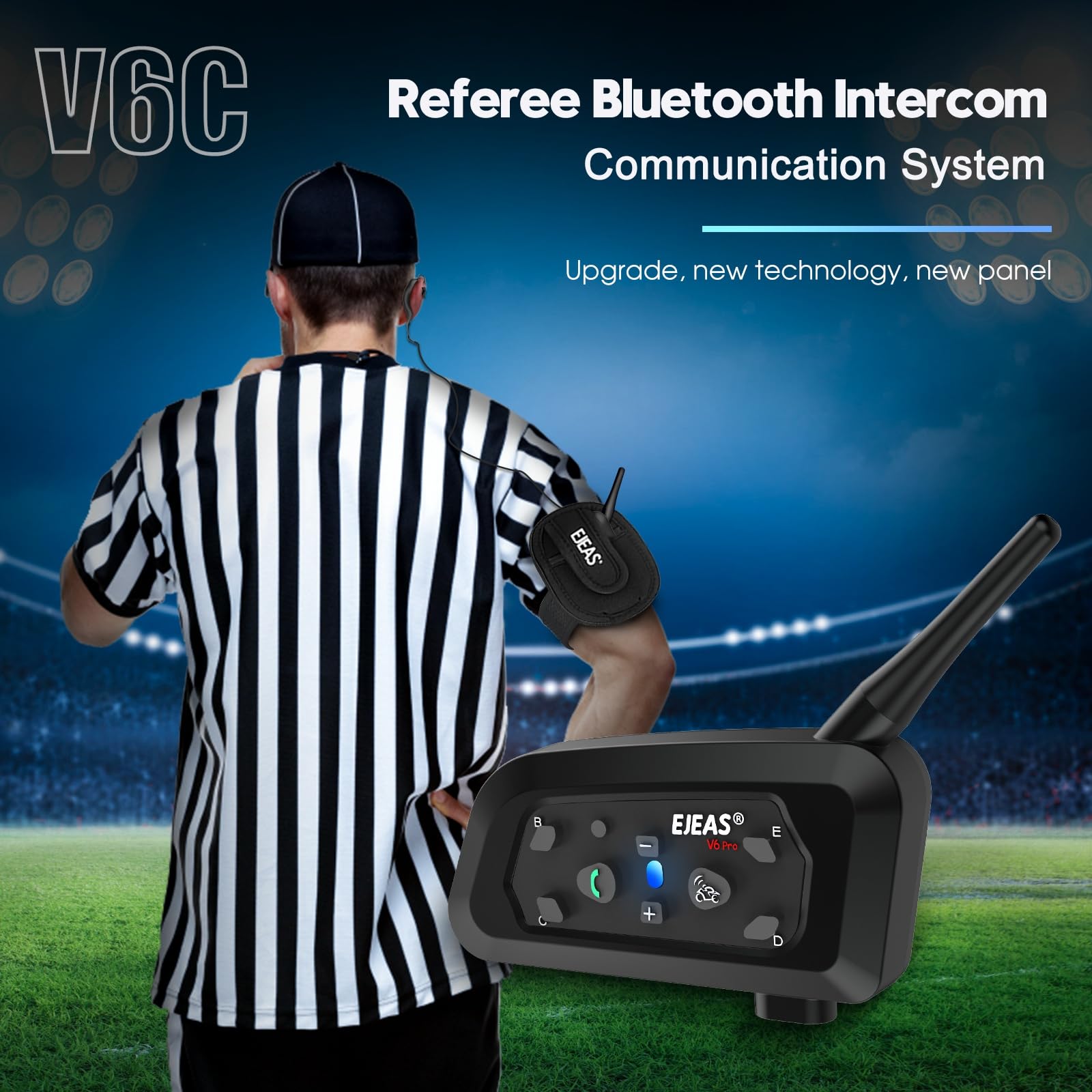EJEAS V6C Intercomunicador Bluetooth para Árbitro de Fútbol, 800m, 2 Personas, Dúplex Completo