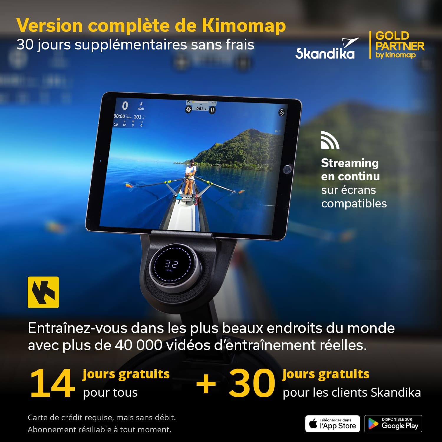 Skandika Rovek Rameur en bois pour la maison, résistance magnétique avec 32 niveaux, système de masse d'inertie de 6 kg, compatible avec application Kinomap, jusqu'à 195 cm