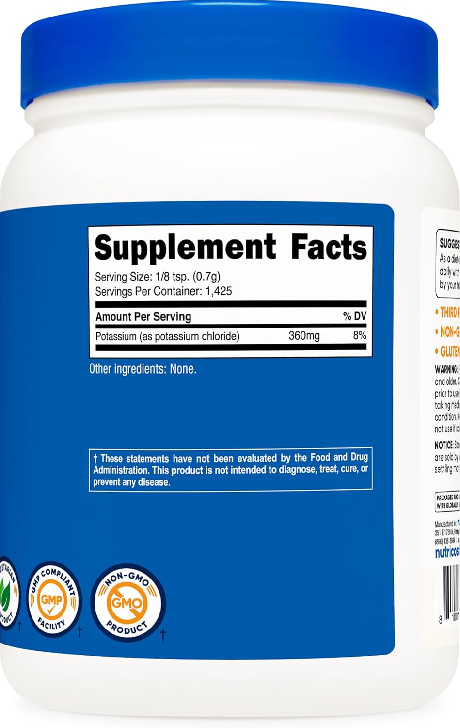 Nutricost Potassium Chloride Powder 1kg - Gluten Free, Non-GMO
